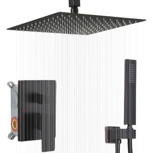 16 Inch Ceiling Mount Oil Rubbed Bronze Shower System Bathroom Luxury Rain Mixer Shower Combo Set Ceiling Rainfall Shower Head System (Contain Shower Faucet Rough-in Valve Body and Trim Kit)