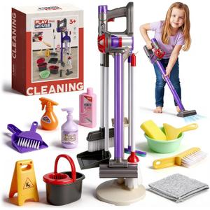 Dreamon Toddler Cleaning Set - 22Pcs Kids Cleaning Toy Set with 3-in-1 Kids Vacuum That Really Works, Toddler Broom and Cleaning Set for Housekeeping Role Play, for Boys Girls