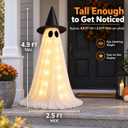 Halloween Decorations Outdoor, 2 Pack 4.9 FT Light Up Ghost Decoration with Witch Hat, Battery-Powered Controlled String Light, Halloween Ghost Yard Decor for Porch, Lawn, Garden, Patio, Haunted House