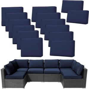 14Pieces Patio Cushion Covers Replacement Outdoor Couch Covers Splashproof UV-Resistant Furniture Cushion Sofa Slipcovers Set with Zippers,Cover Only 25.6x25.6x3.9inch