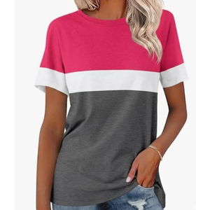 ORANDESIGNE Women’s T Shirts Short Sleeve Color Block Tops Casual Summer Fashion Tees, M