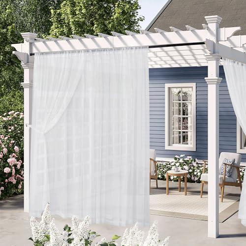 RYB HOME Gazebo Sheer Curtains Outdoor, Waterproof Privacy Protect Light & UV Reducing Curtains for Porch Pergola Pavilion Cabana, W 100 x L 96 inches, White, 2 Panels Set