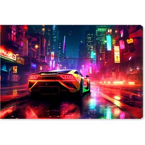Notoriart City Night Drive Gallery Wrapped Car 1 Piece Canvas Wall Art, 24" x 16", Gallery Wrapped (16L" x 24W")