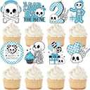 iPartyGo Bad Two Cupcake Decorations - 24 Pcs Blue Skeleton Skull The Bone Cake Toppers Set 2nd Birthday Dessert Decor Rock and Roll Music Themed Second Party Supplies Favors for 2 Years Old Boys, Pack of 2