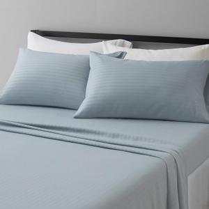 Deluxe Microfiber Bed Sheets Full Size, 4-Piece, Spa Blue Striped