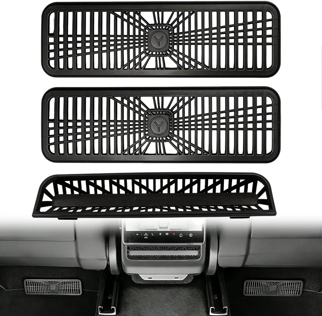 3PCS Air Vent Protective Cover for 2025-2026 Tesla Model Y Juniper, 2pcs Rear Under Seat Floor Air Vent Cover and 1pc Rear AC Vent Cove, Air Condition Outlet Grille Protector