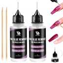 TADOPRO 2PCS Nail Glue Remover for Press on Nails, Non-Acetone Pinpoint Remover for Nails Tips Fake Nail Polish Remover Glueoff with 2 Orangewood Sticks Gentle Glue Remover for Home Salon (2 * 20ML)