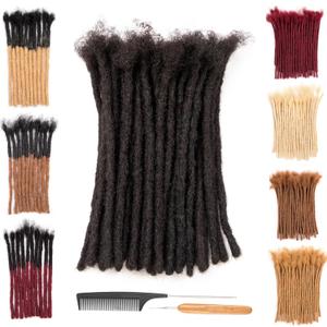 DAIXI 0.6cm Thickness 6-18 Inch 100% Real Human Hair Dreadlock Extensions for Man/Women Full Head Handmade 0.24Inch Thinner Can Be Dyed and Bleached Soft Dreadlocks with Needle and Comb, 30 Strands