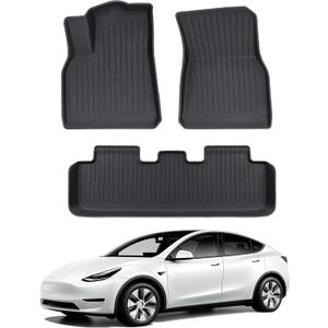 Tesla Model Y Floor Mats, TPE Eco-Friendly Heavy Duty 1st & 2nd Row Foot Mats for 2017-2023 Tesla Model Y(Set of 3)