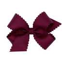 Wee Ones Girls' Classic Grosgrain Hair Bow with Scalloped Edges and Plain Wrap Center on a WeeStay Hair Clip, Medium, Burgundy