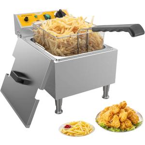 Large Deep Fryer with Basket and Lid 10L(10.6Qt), 304SS Electric Deep Fryer for Home and Commercial, Countertop Deep Fryers, 1750W Fast Heating, 120V