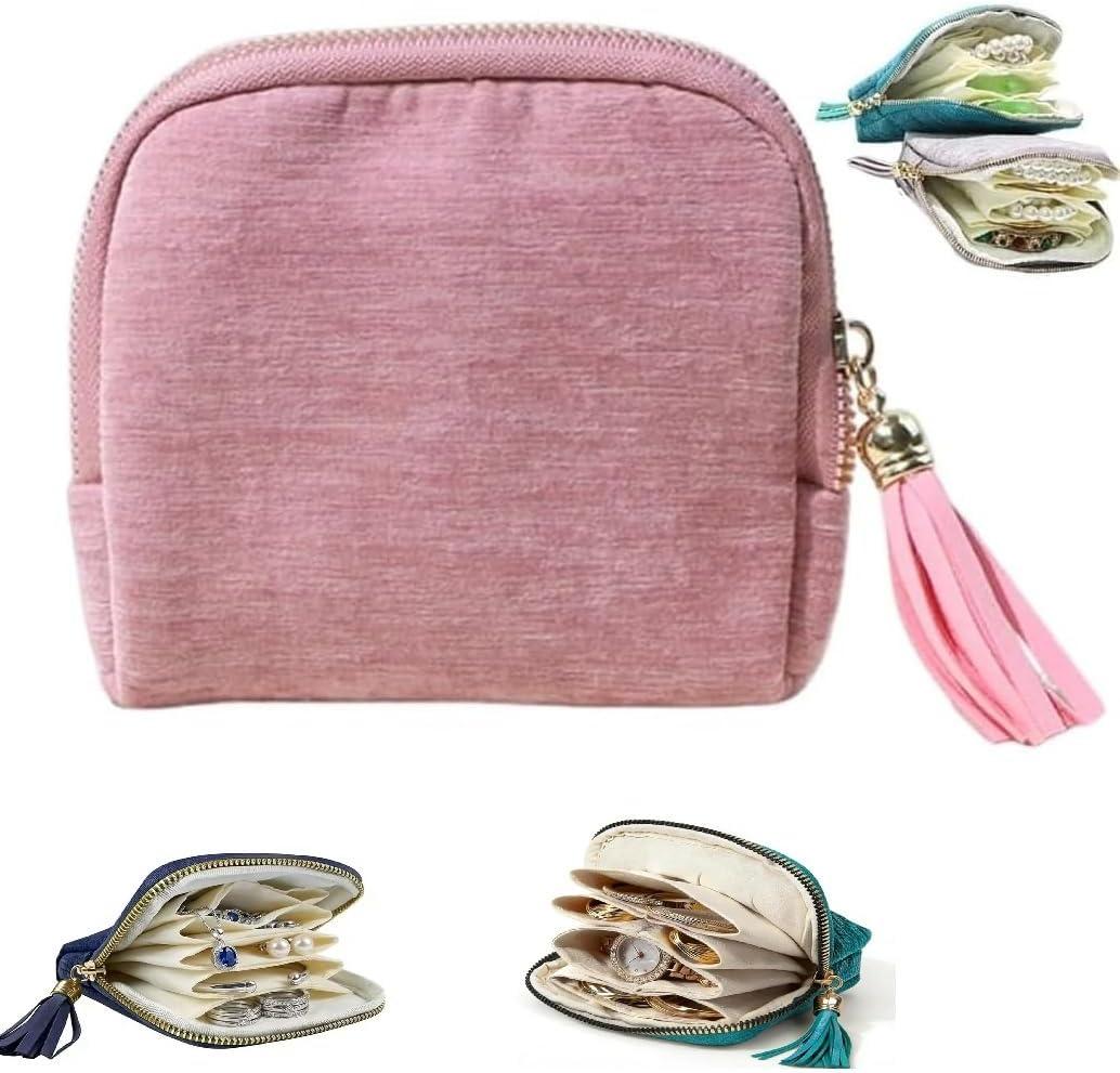 Travel Jewelry Case, Small High-End Large-Capacity Tassel Storage Bag Gifts for Women, Pouch Bags with Zipper, Velvet Jewelry Organizer Storage Bag for Bracelet Rings Earring (Light Pink)