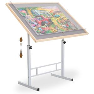 Fanwer Adjustable Puzzle Table with Legs, 34 x 26in Adjustable Height Puzzle Tables for Adults, Tilting Puzzle Board Fit for 500-1500 Pieces (Grey Surface+no Drawers)