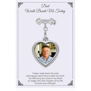Ukodnus Personalized Bridal Bouquet Charm with Photo, Wedding Bouquet Memorial Charm, In Loving Memory Remembrance Pin for Bride, Memorial Gifts for Bride Remembrance Mom Dad in Heaven