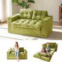 MAXYOYO Convertible Sofa Bed, Pull Out Loveseat Sleeper Sofa, 2 in 1 Folding Couch Bed, Fold Out Floor Couch with Pillows for Living Room Bedroom Lounge, Green (Large)