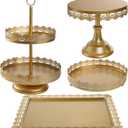 TOPZEA Set of 4 Cake Stands, Metal Cupcake Holder Tiered Dessert Serving Tower Decor Serving Platter Candy Fruit Display Plates for Baby Shower, Wedding, Birthday, Celebration, Christmas, Party, Gold