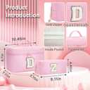 initial makeup bag, 2pcs initial makeup cosmetic toiletry bags for women girls, Leather custom monogram personalized cosmetic bag, Birthday Gifts for 4 5 6 7 8 9 10 11 12 Year Old (E)