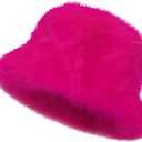 LA CARRIE Women's Fuzzy Wide Brim Faux Fur Bucket Hat Winter Warmer Fisherman Cap (Pink)