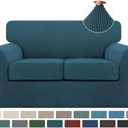 Turquoize 3 Piece Sofa Covers for 2 Cushion Couch Sofa Slipcover Soft Couch Cover for Dogs-Washable Sofa Furniture Covers with 2 Individual Cushion Covers, Thick Jacquard Fabric (Loveseat, Deep Teal)