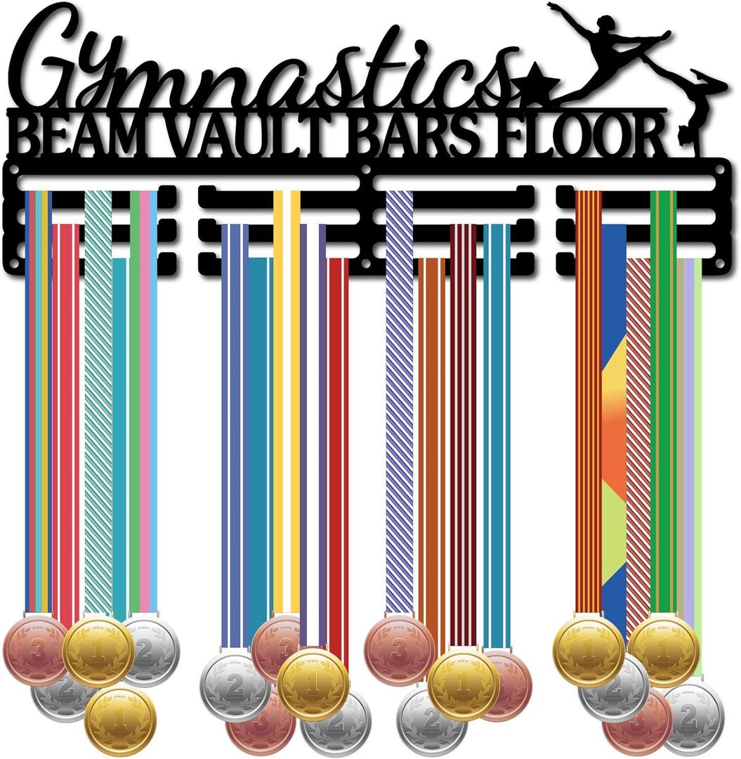 CREATCABIN Gymnastics Medal Hanger Display Medal Holder Rack Organizer Sports Metal Hanging Iron Wall Mount Frame Decor Medal Hangers with 12Hooks for Runner Marathon Medalist Black 15.7 x 6Inch