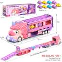 Car Toys for 2 3 4 5 6 7 Year Old Toddler Girl, Unicorn Toys Truck & Foldable Race Track W/Light & Sound, Friction Power Toy Cars W/ 9 Princess Cars, Birthday Gift for Kids Girls Age 4-6