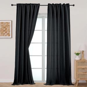 Aiyufeng Black Curtains for Bedroom 120 Inch Length 2 Panels SetLight Filtering Faux Linen Textured Fabric Long Window Curtain for Living Room Farmhouse BathroomElegant Airy Drapes52Wx120L, 2PCS