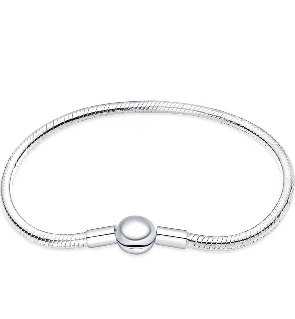 LNQOBU 925 Sterling Silver Snake Chain Bracelet Glossy Women Charm Bracelets for Mother's Day Gift(With one Spacer Beads), Size 18