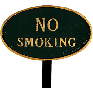 Montague Metal Products SP-6sm-HGG-LS Small Hunter Green and Gold No Smoking Oval Statement Plaque with 23-Inch Lawn Stake