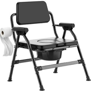 Extra Wide Bariatric Bedside Commode Chair, 600 lb Heavy Duty Portable Toilet for Adults & Seniors, Foldable Commode Chair with Tool-Free Assembly, Enlarged Seat, Bucket & Lid for Elderly Disabled