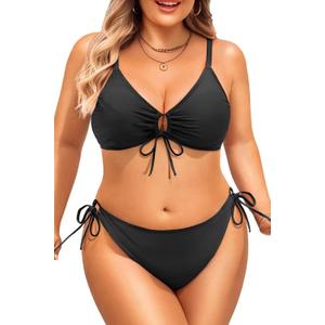 Daci Women's Plus Size Triangle Bikini Set, Sexy Tie Front Two-Piece Swimsuit (Black), 18Plus