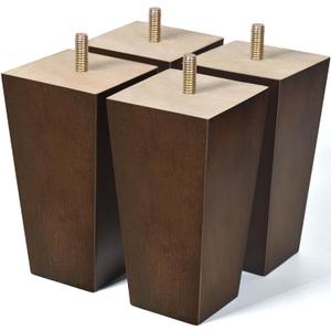 AORYVIC 5 inch Sofa Legs Wood Furniture Legs Pack of 4 Pyramid Couch Legs Mid-Century Modern Brown Replacement Legs
