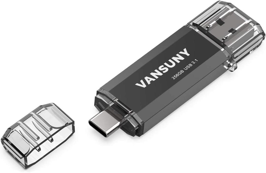 Vansuny 256GB Type C Flash Drive Upgraded 130MB/s USB 3.1 Flash Drive 2 in 1 OTG USB A + Tape C Memory Stick with Keychain Dual Type C USB Thumb Drive for Android Smartphones, Tablets, MacBook, PC
