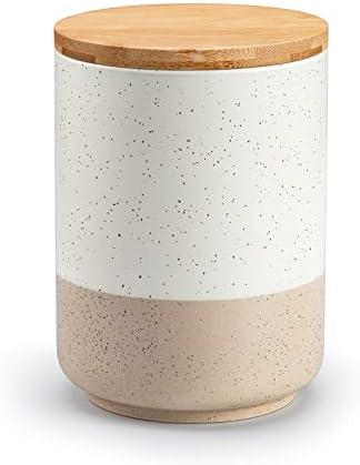 vancasso Sabine Coffee Storage Jar, 36 Oz Ceramic Kitchen Canister with Airtight Wood Lids, Coffee Container for Ground Coffee, Tea, Sugar, Nuts, Candy, Spices