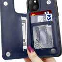 LETO for iPhone 13 Mini Case,Luxury Flip Folio Leather Wallet Cover with Card Slots and Kickstand Protective Shell 5.4" Navy Blue