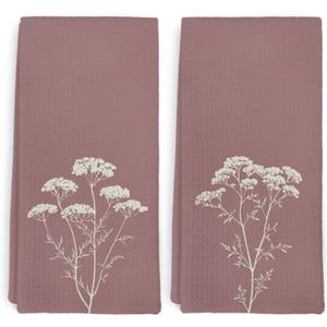Vintage Mauve Wildflower Kitchen Towel and Dish Towel Set of 2, Farmhouse Dusty Rose Decor Hand Towels, Minimalism Retro Floral Decorative Hand Dish Tea Towels for Bathroom Kitchen, 16x24 in