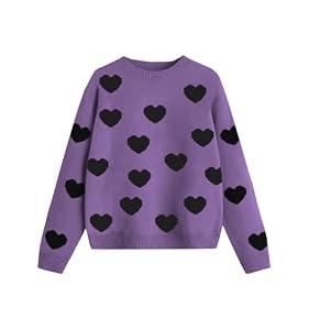 Girls Sweaters Valentine Heart Pattern Teens Casual Crewneck Long Sleeve Knit Pullover Tops Size, M