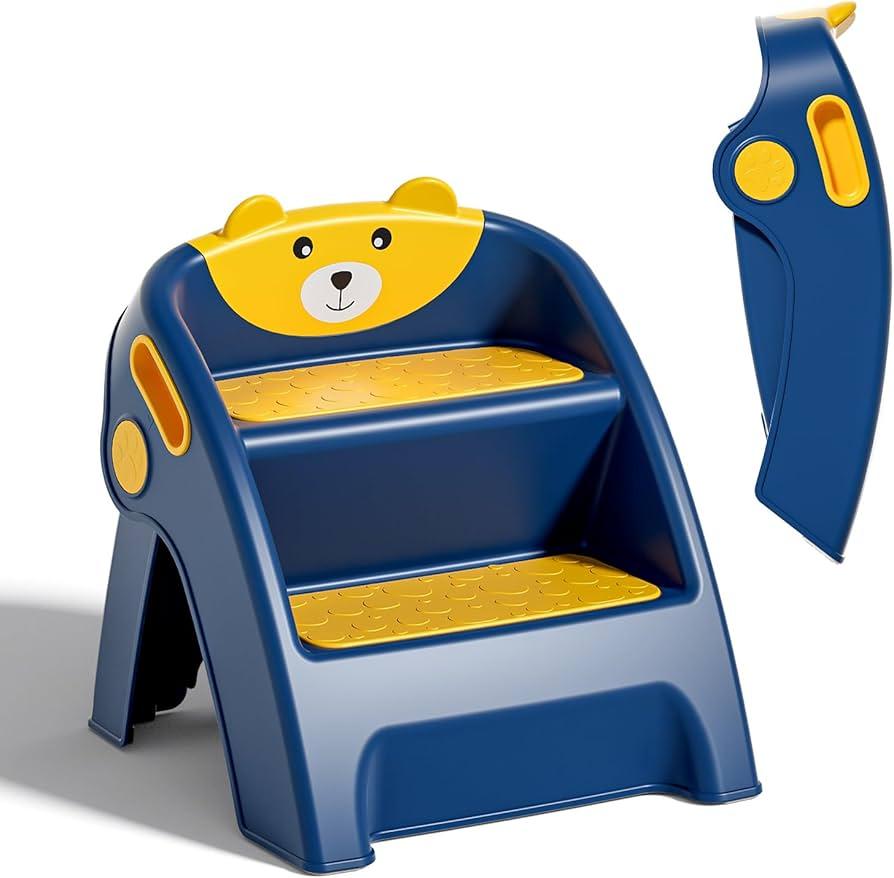 TPN Toddler Step Stool for Bathroom Sink and Potty Training Durable Anti-Slip,Anti-Tip A-Frame,10-Second Assembly, 2-Step Potty Stool with Wide Steps (Navy Blue)