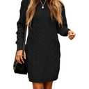 Saodimallsu Womens Cable Knit Mini Sweater Dress Turtleneck Fall Casual Chunky Long Sleeve Slimming Short Dresses Black, Size L