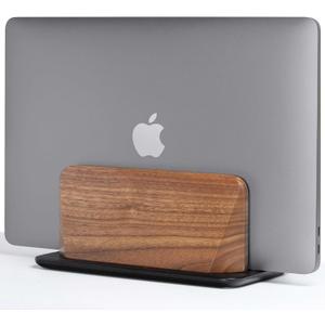 ALNYXAR Vertical Laptop Stand, Solid Black Walnut Body & Black-Finished Ash Wood Base, Wood Laptop Holder Vertical for Desk - Adjustable Dock (0.47"-1.57" Width) Fits Most Laptops, MacBooks