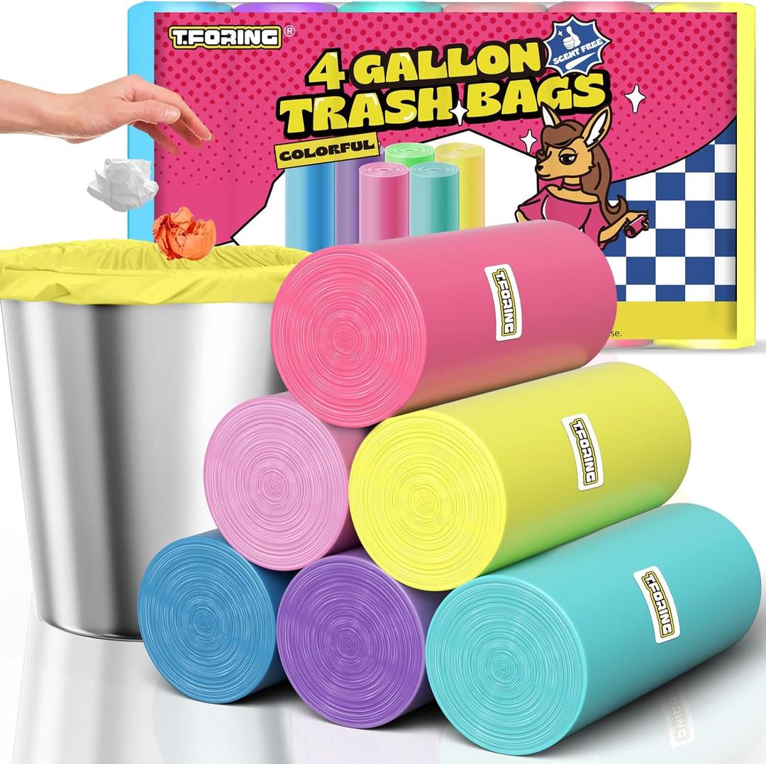150 Count 4 Gallon Small Trash Bags - Colored Bathroom Garbage Bags Unscented Leak-proof, 15 Liter Plastic Wastebasket Can Liners for Office Bedroom Toilet and Car