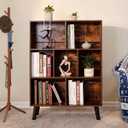 LEYAOYAO Cube Bookshelf, Mid-Century Modern Book Shelf with Legs, Brown, 7 Cube with Legs