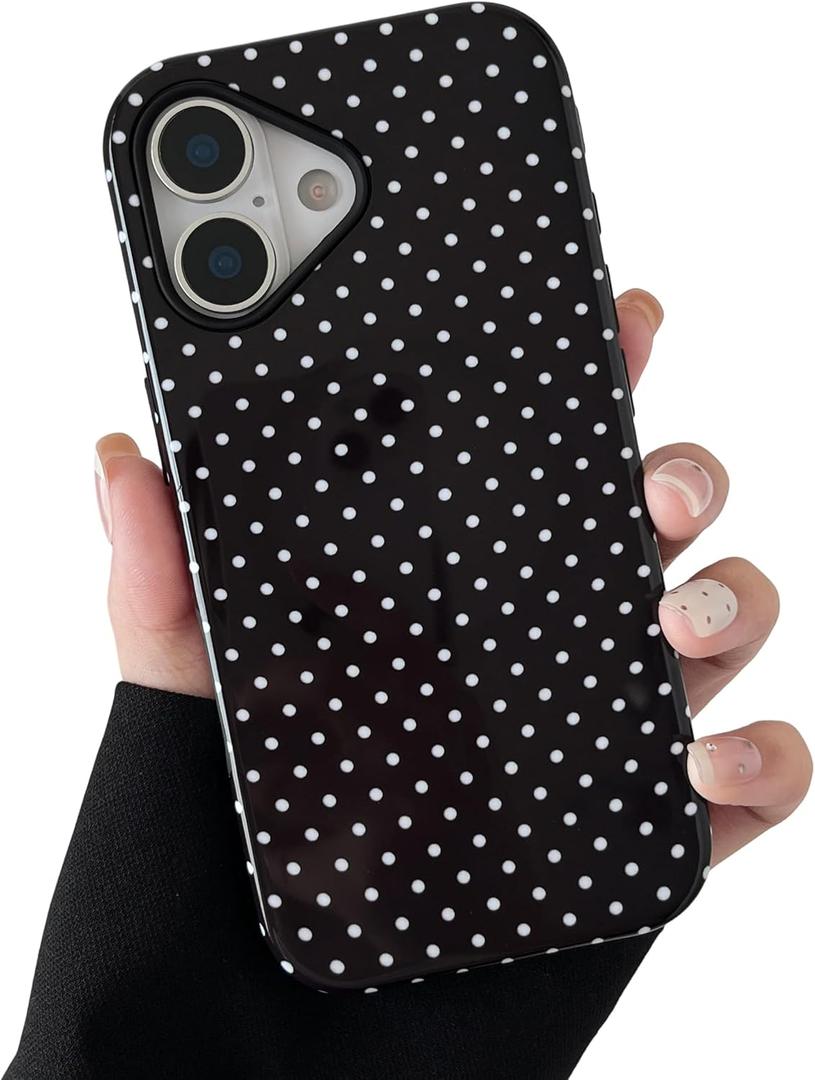 ZTOFERA Magnetic Case for iPhone 17, Compatible with Magsafe, Polka Dot Aesthetic Phone Case Cute for Girl Women, Hard PC+Soft TPU Protective Phone Cover for iPhone 17-Black