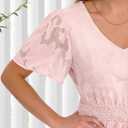 Caracilia Womens 2026 Spring Wedding Guest Maxi Dress Summer Boho Floral Short Sleeve V Neck Beach Vacation Tea Party Dresses (Pink, L)