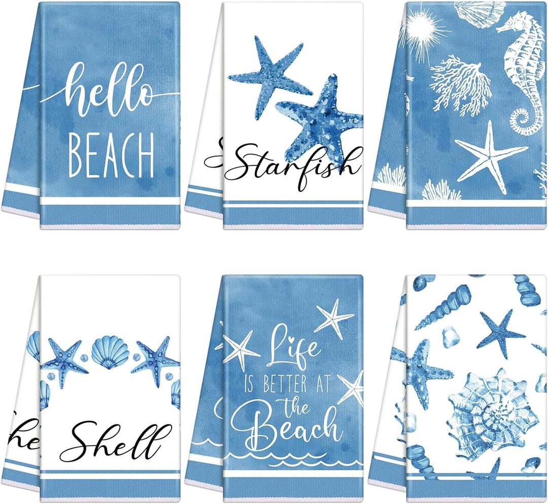 Oudain Sets of 6 Summer Beach Kitchen Towels Starfish Shells Dishcloths Ocean Coastal Dish Hand Towels Kit Novelty Gifts for Party Cooking Baking Kitchen Farmhouse Bathroom Supplies Oudain Sets of 6 Summer Beach Kitchen Towels Starfish Shells Dishcloths Ocean Coastal Dish Hand Towels Kit Novelty Gifts for Party Cooking Baking Kitchen Farmhouse Bathroom Supplies