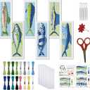 FREEBLOSS 6 Set Cross Stitch Bookmark Kit 11 CT Complete Cross Stitch Kit DIY Embroidery Bookmark Kits for Adult Beginners with Instructions, Fish, 8" x 2.4"