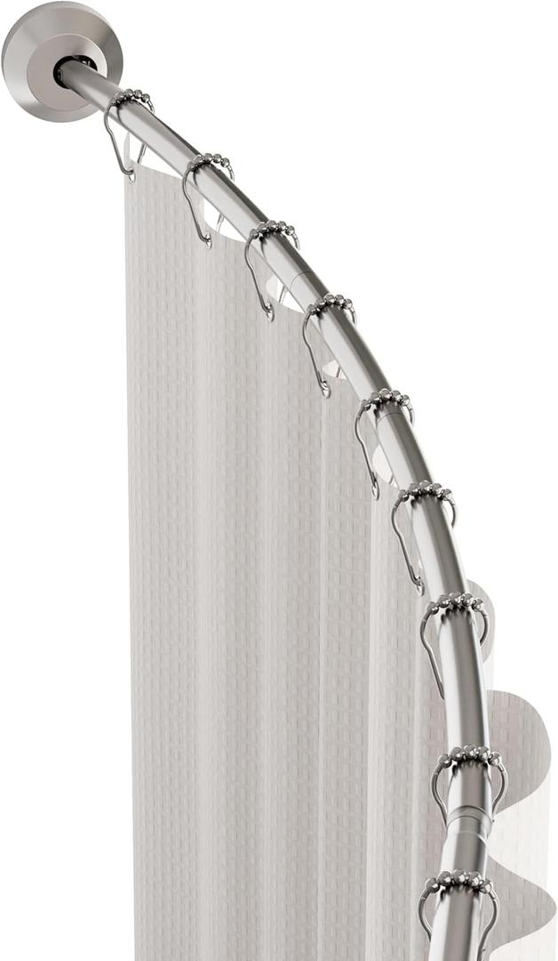 Zenna Home Curved Shower Curtain Rod, Choice of No Drilling Tension Mount or Permanent Wall Mount Installation, Rustproof Shower Rod Adjusts 50" to 72", Brushed Nickel