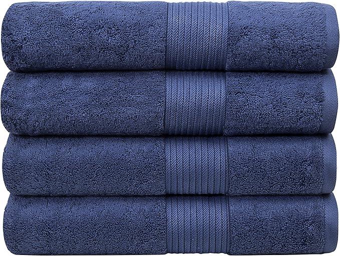 Luxury Oversized Bath Towels | 650 GSM, 34" x 56" | Hotel Quality, Soft & Highly Absorbent | Quick Dry, Thick, Combed Cotton Bathroom Towels | Denim - 4 Pack