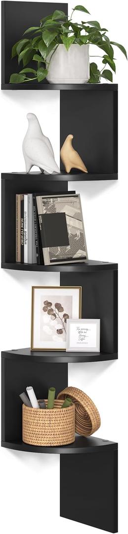 LuiceABC Corner Shelf Wall Mount, 5 Tier Corner Floating Shelf for Home, Bedroom, Office, Bathroom, Living Room Decorative (Black)