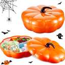 Sliner 2 Set Halloween Pumpkin Snack Tray with Lid Plastic Divided Pumpkin Candy Bowl Fall Thanksgiving Halloween Serving Tray for Candy Appetizer Nuts Food (9.8 x 9.8 x 3.5 Inches)