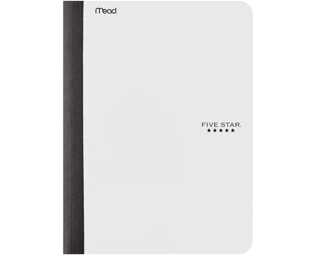 Five Star Composition Notebook, College Ruled Comp Book, Writing Journal, Lined Paper, Home School Supplies for College Students & K-12, 100 Sheets, 9-1/2" x 7-1/2", White (72490)